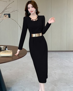 Tight autumn dress package hip pinched waist long dress