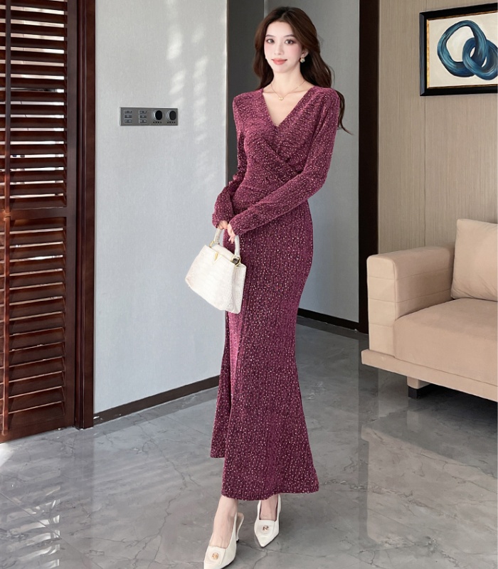 Liangsi V-neck long dress autumn elasticity dress