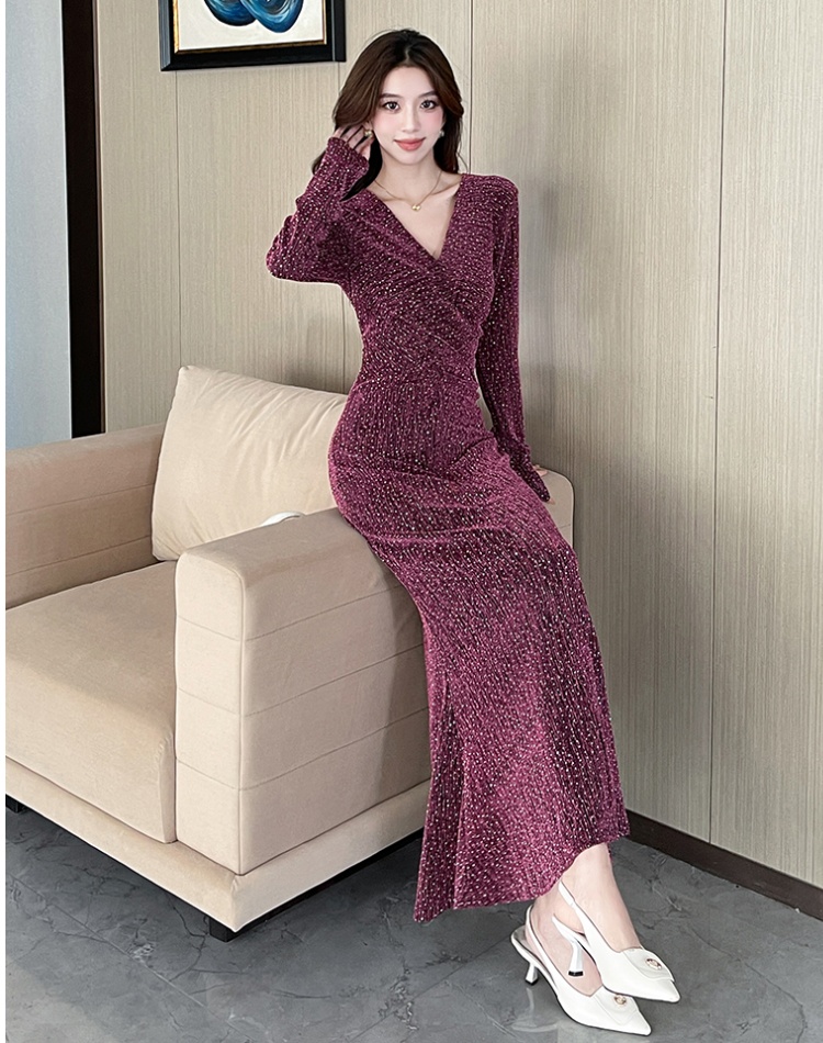 Liangsi V-neck long dress autumn elasticity dress