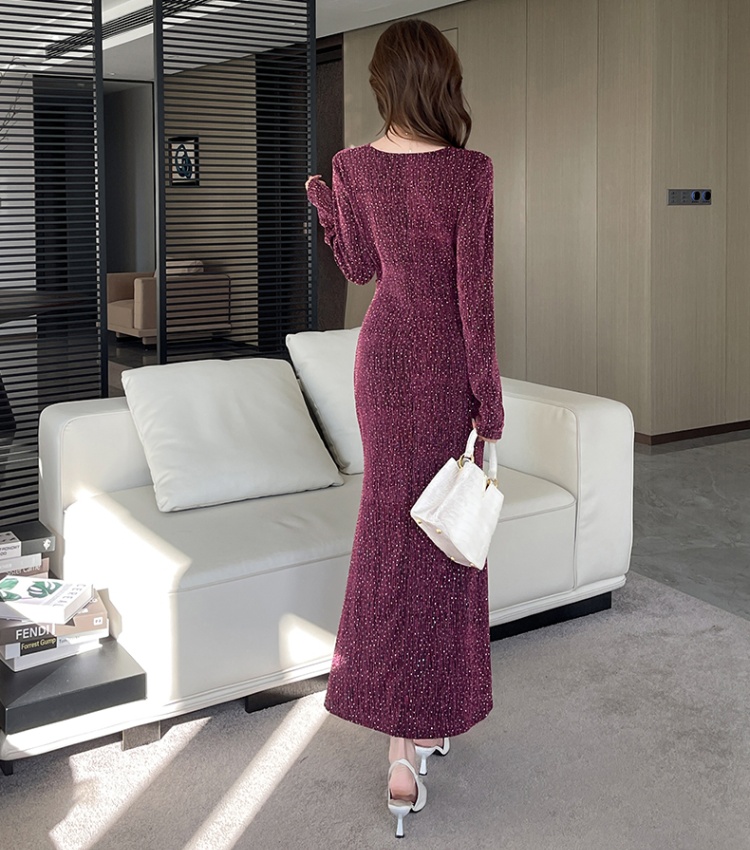 Liangsi V-neck long dress autumn elasticity dress