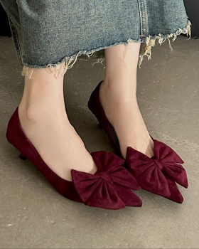 Kitten bow low shoes autumn purple high-heeled shoes