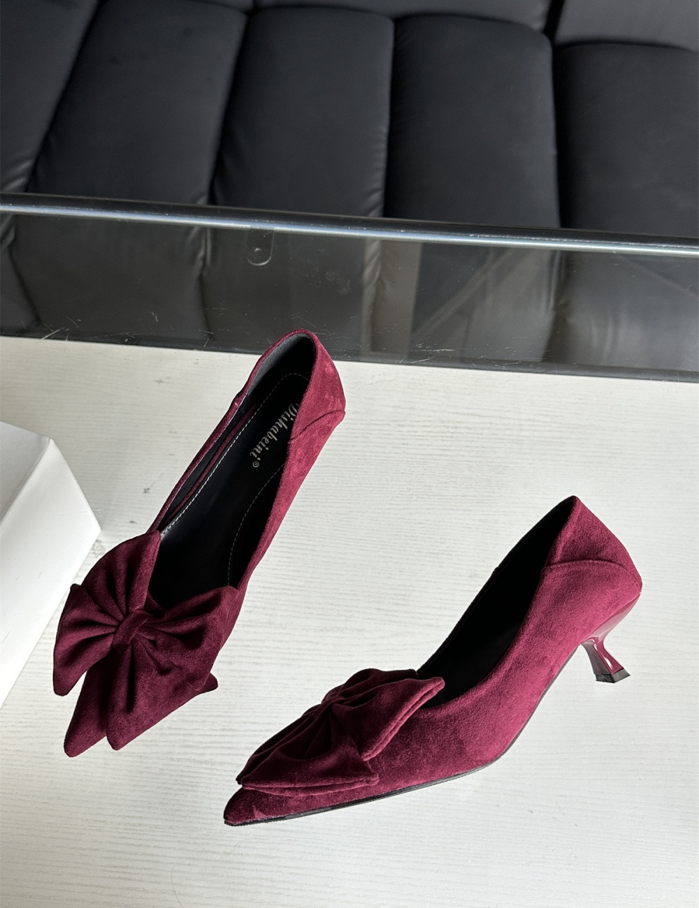 Kitten bow low shoes autumn purple high-heeled shoes