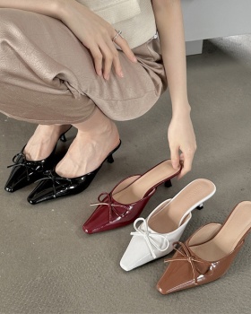 Lady bow low slippers half France style shoes for women