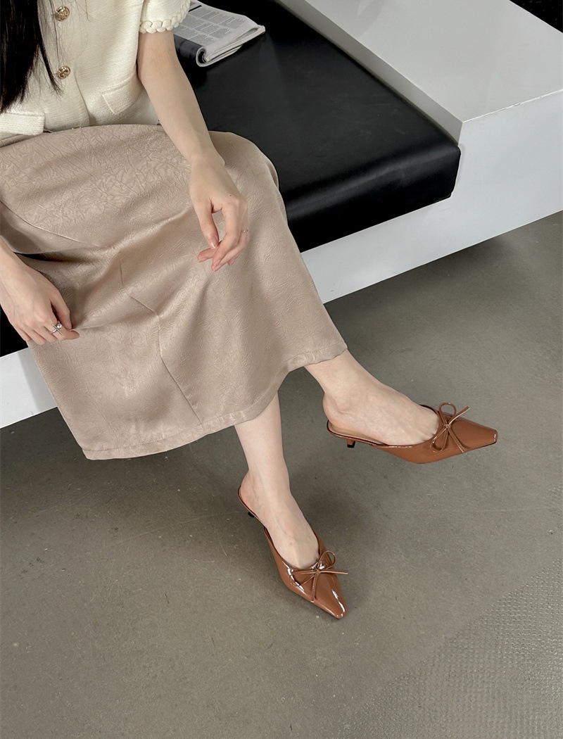 Lady bow low slippers half France style shoes for women