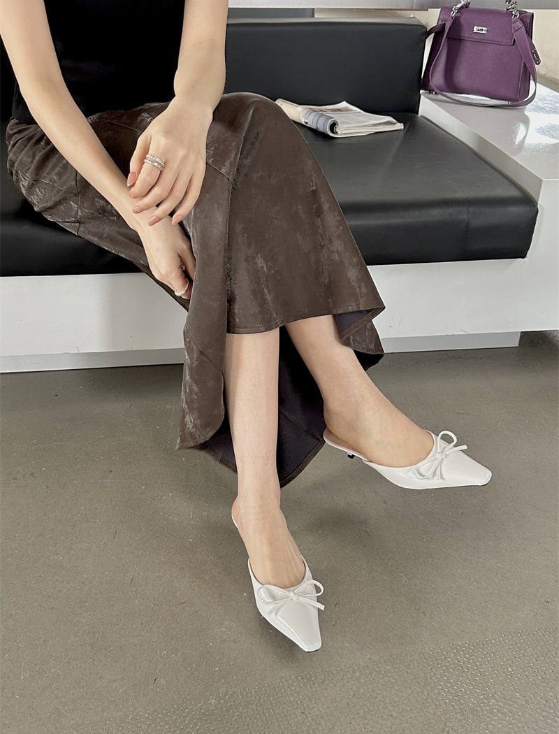 Lady bow low slippers half France style shoes for women