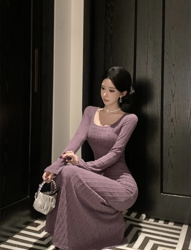 Lazy sling smock purple sexy long dress 2pcs set for women