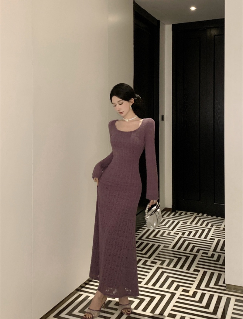 Lazy sling smock purple sexy long dress 2pcs set for women