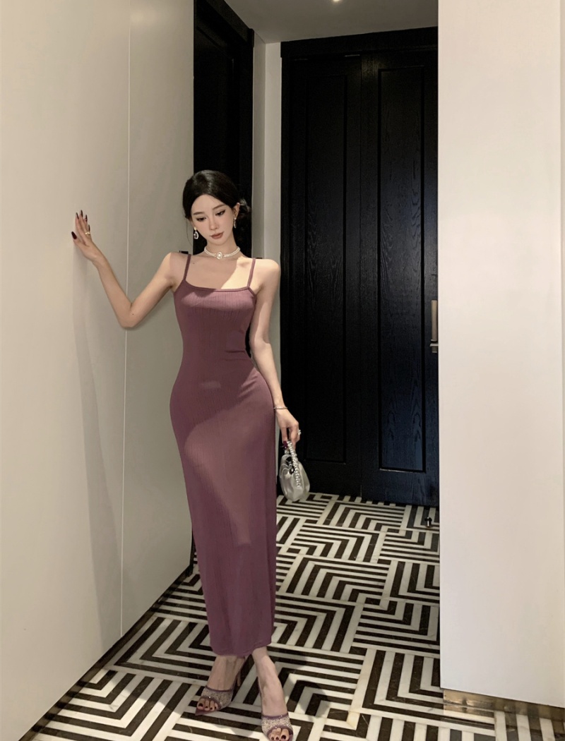 Lazy sling smock purple sexy long dress 2pcs set for women