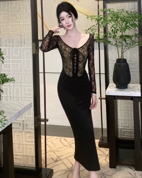 Package hip black dress bandage long dress for women