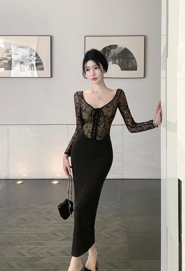 Package hip black dress bandage long dress for women