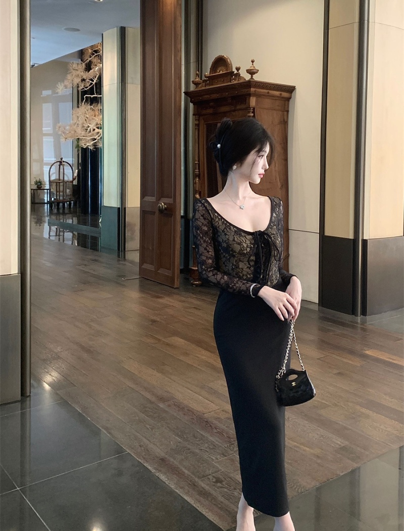 Package hip black dress bandage long dress for women