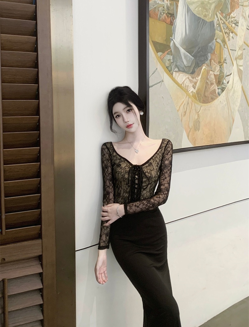 Package hip black dress bandage long dress for women