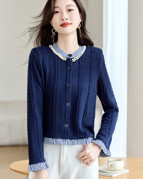 Beading autumn and winter retro long sleeve splice tops