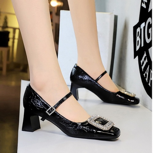 Middle-heel thick metal square head shoes for women