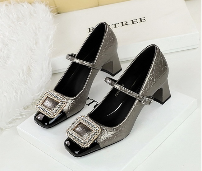 Middle-heel thick metal square head shoes for women