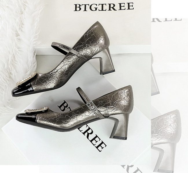 Middle-heel thick metal square head shoes for women