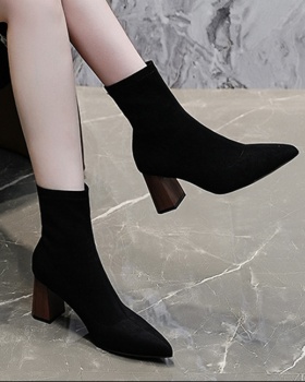 Pointed autumn and winter boots broadcloth thick short boots