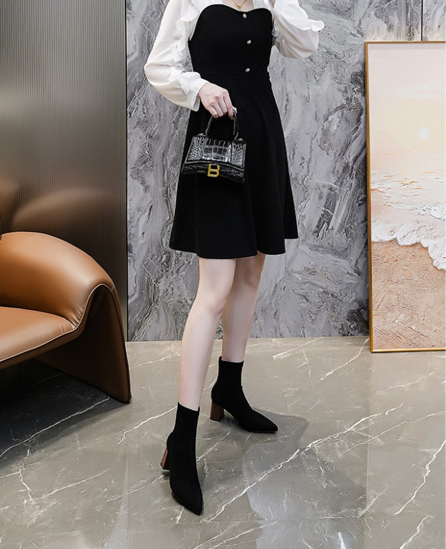 Pointed autumn and winter boots broadcloth thick short boots