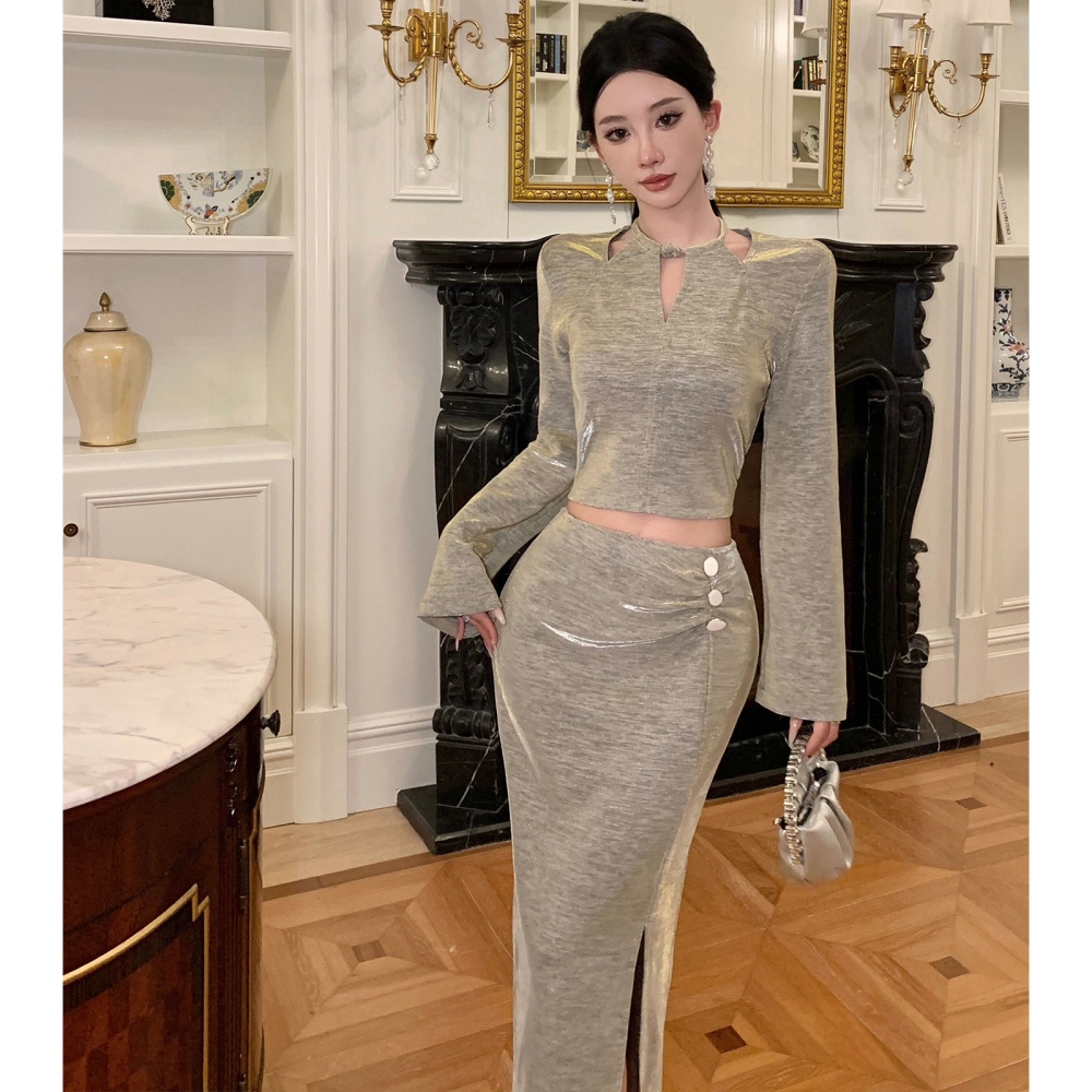 High waist temperament skirt fashion tops a set