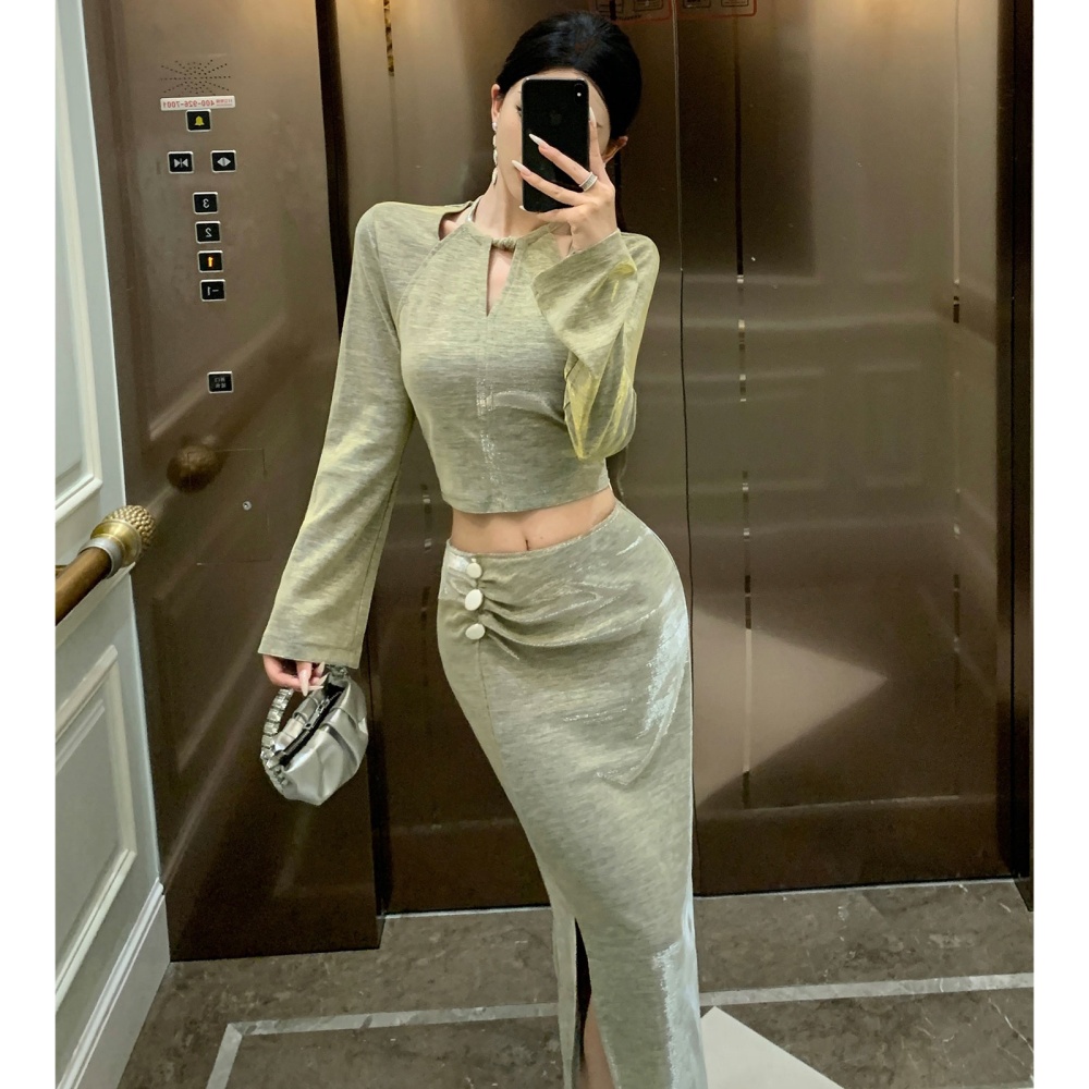 High waist temperament skirt fashion tops a set