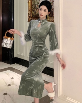 Autumn and winter elmo sleeve cheongsam retro slim dress