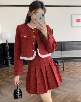 Chanelstyle jacket red short skirt 2pcs set for women