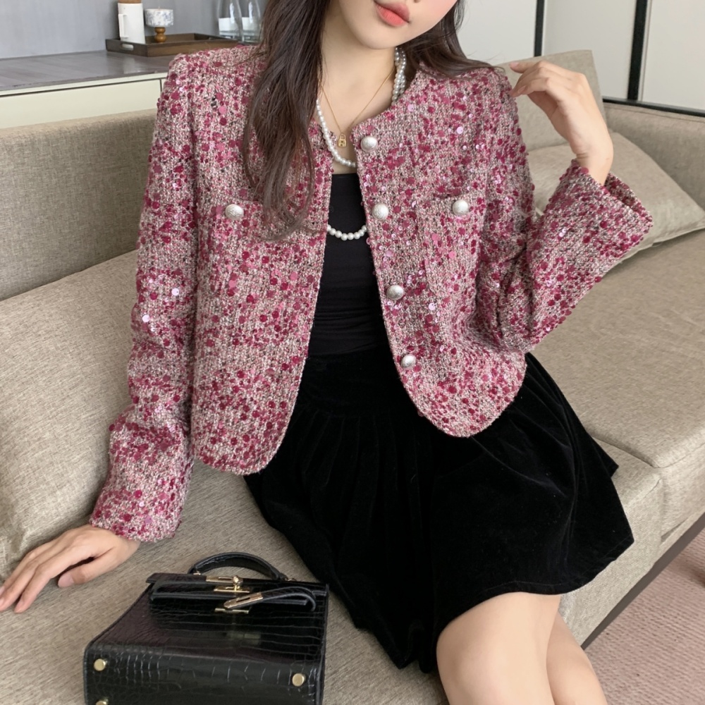 Coarse flower chanelstyle tops weave coat for women