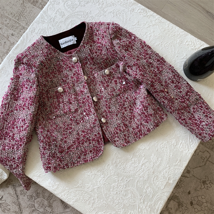 Coarse flower chanelstyle tops weave coat for women