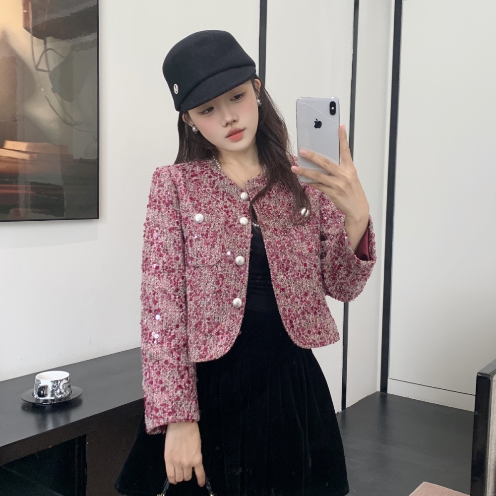 Coarse flower chanelstyle tops weave coat for women