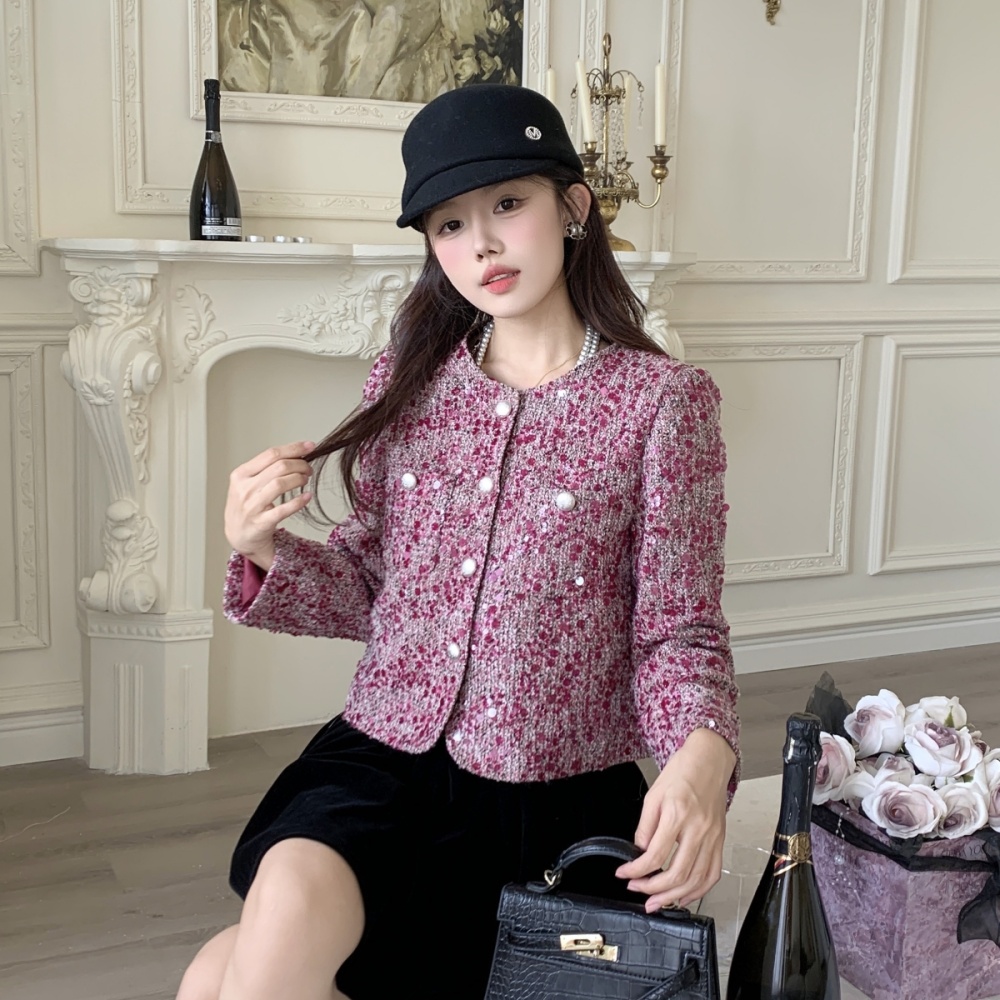 Coarse flower chanelstyle tops weave coat for women