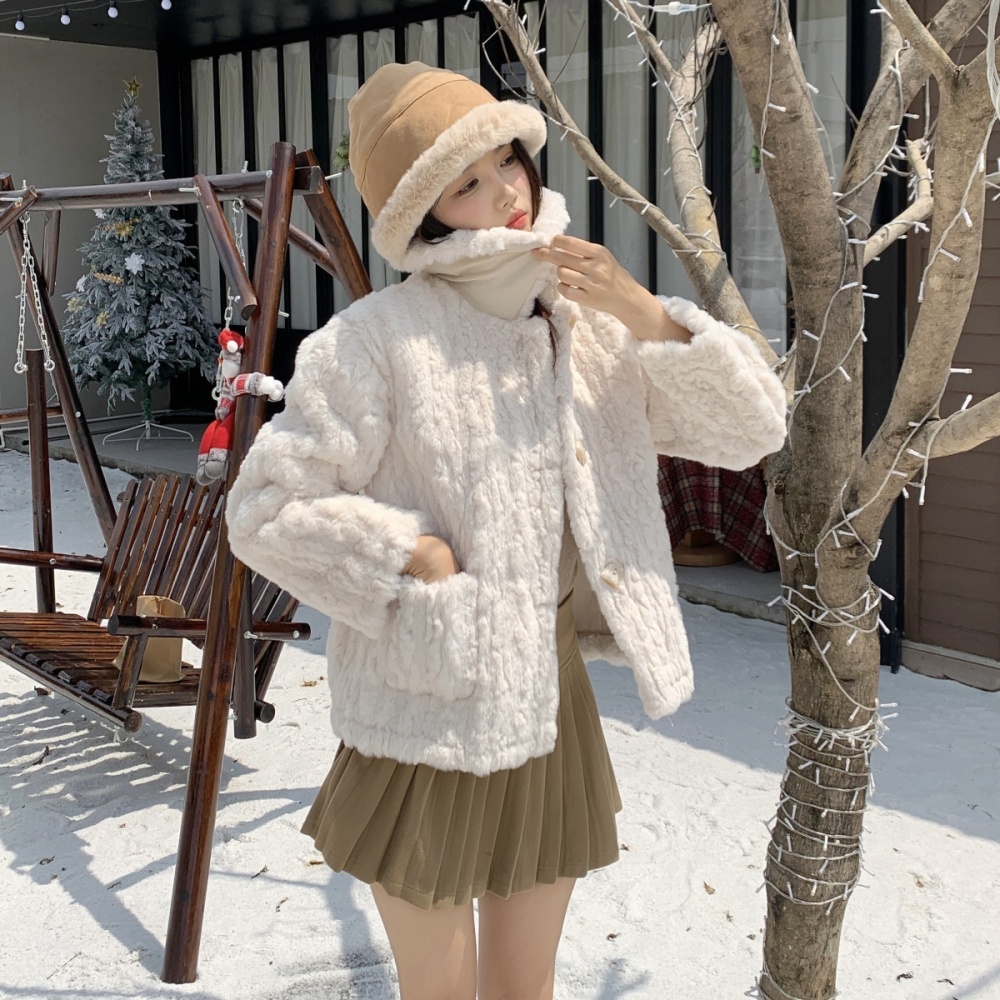 Loose jacket lambs wool thick coat for women