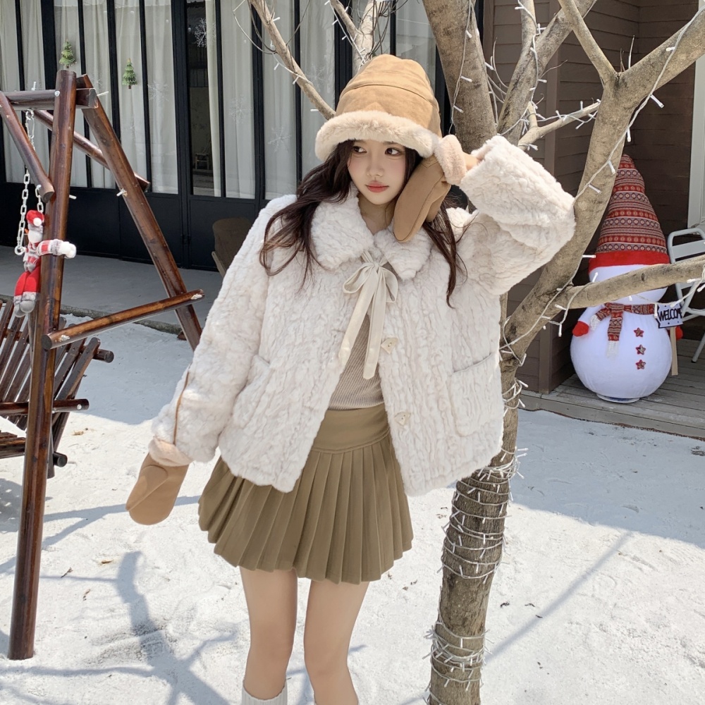 Loose jacket lambs wool thick coat for women