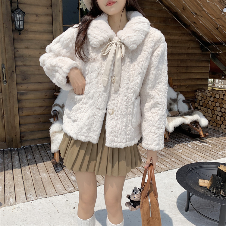 Loose jacket lambs wool thick coat for women