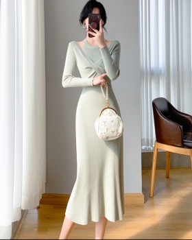 Korean style niche knitted slim mermaid Pseudo-two dress