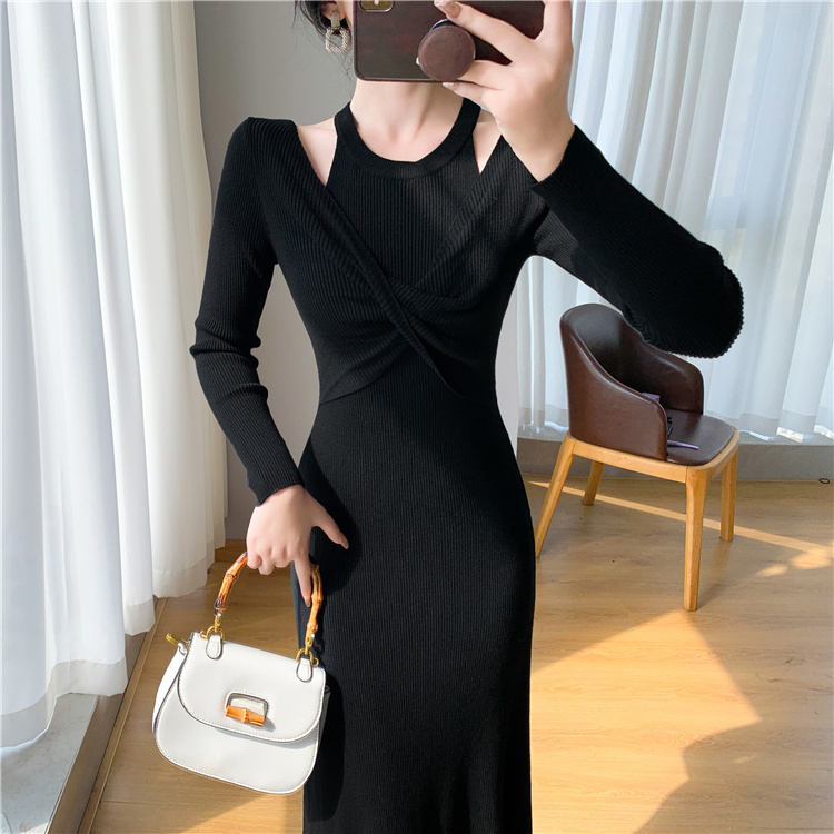 Korean style niche knitted slim mermaid Pseudo-two dress