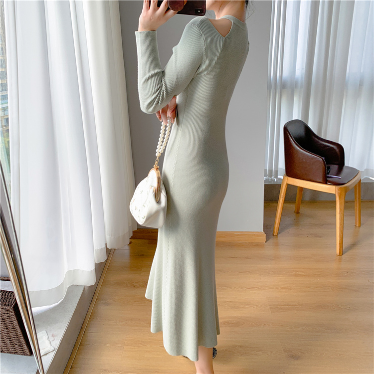 Korean style niche knitted slim mermaid Pseudo-two dress