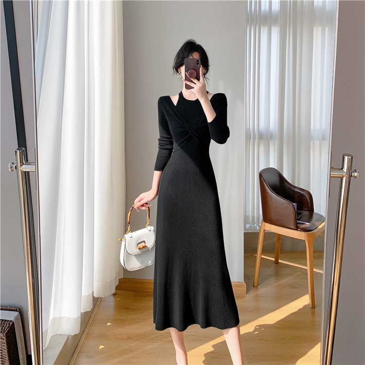 Korean style niche knitted slim mermaid Pseudo-two dress