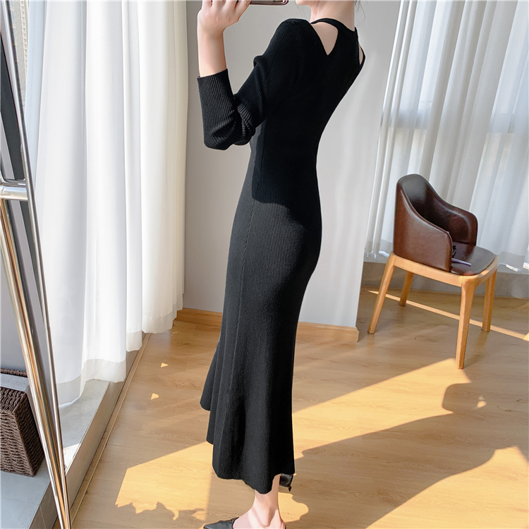 Korean style niche knitted slim mermaid Pseudo-two dress