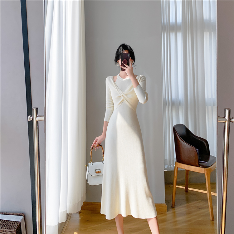 Korean style niche knitted slim mermaid Pseudo-two dress