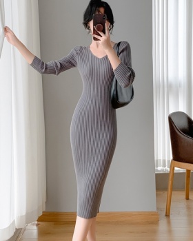 Package hip knitted sweater dress bottoming dress for women