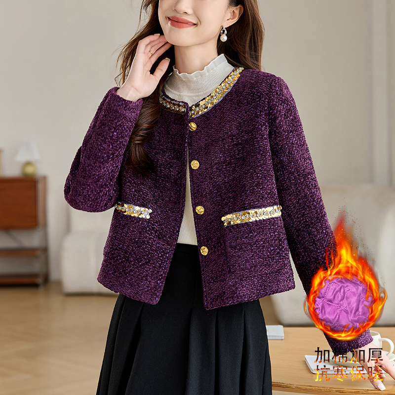 Rhinestone clip cotton thick spring and autumn coat for women