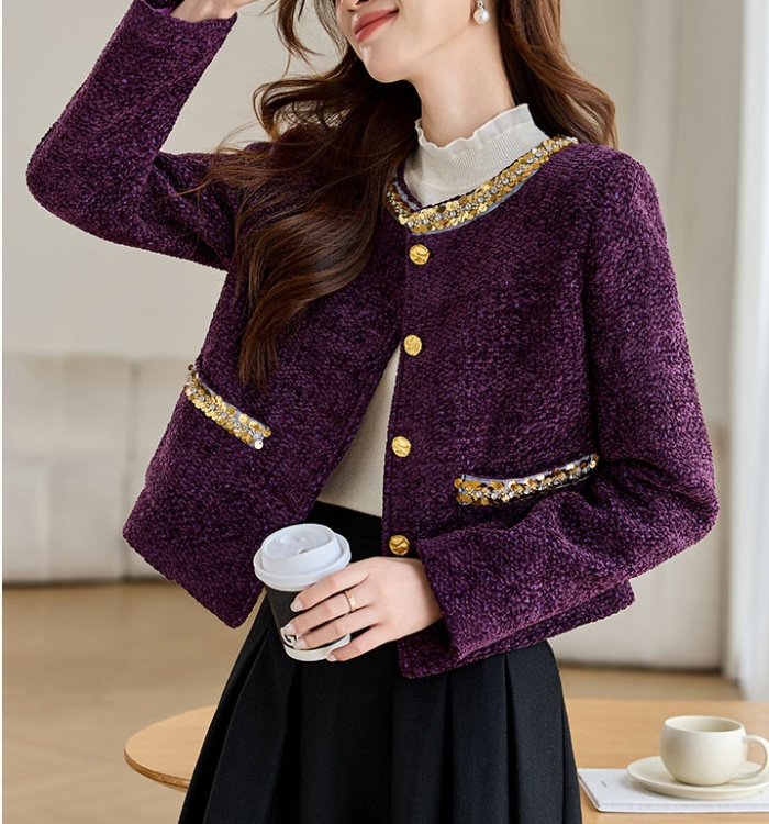 Rhinestone clip cotton thick spring and autumn coat for women