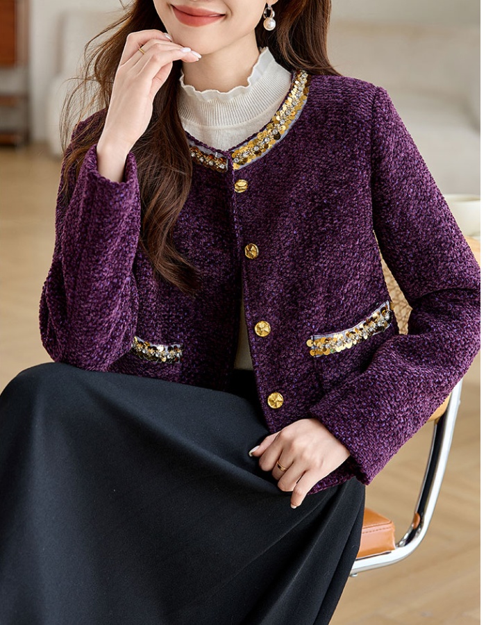 Rhinestone clip cotton thick spring and autumn coat for women