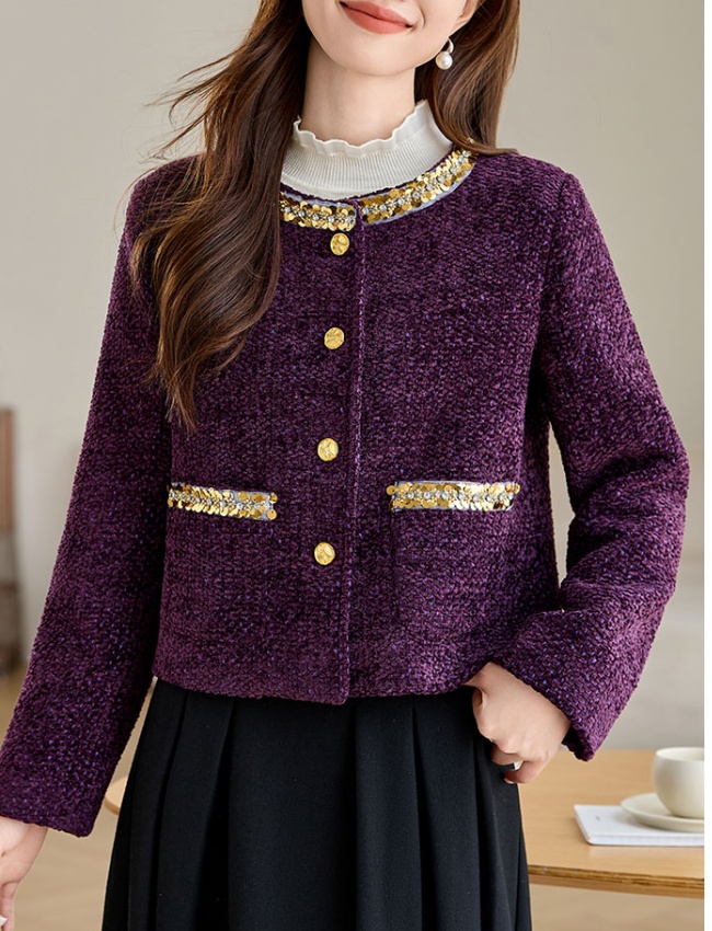 Rhinestone clip cotton thick spring and autumn coat for women