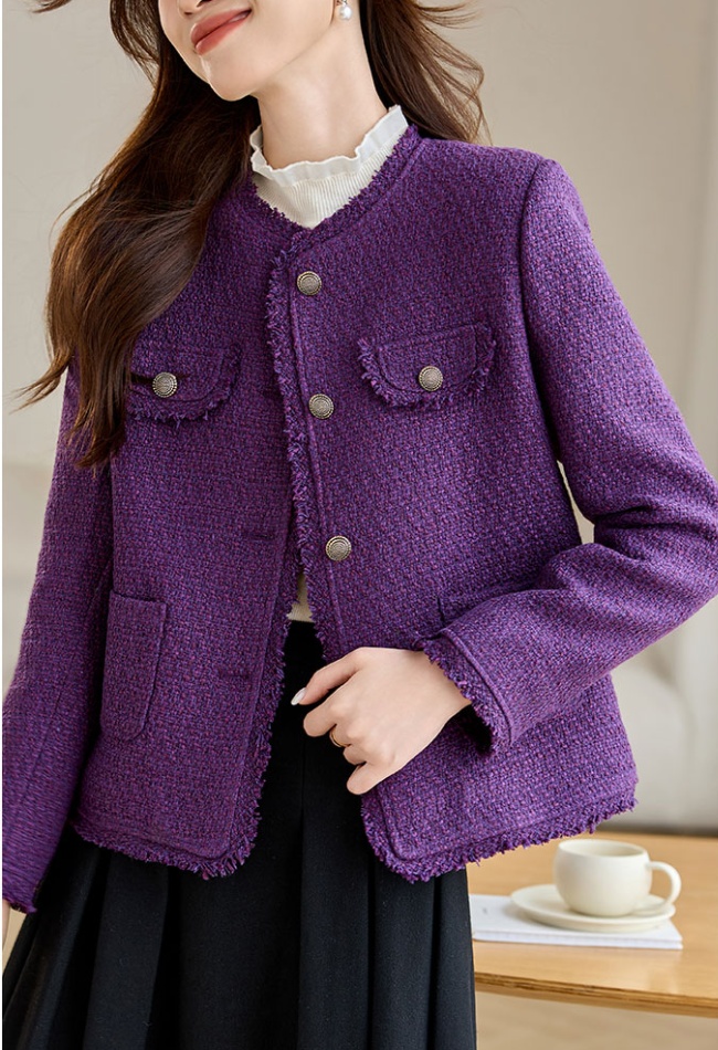 Chanelstyle purple tops fashionable short coat for women