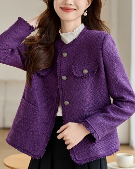 Purple chanelstyle tops short thick coat for women