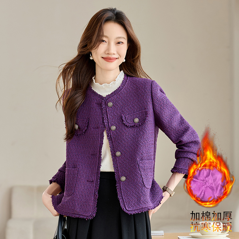 Purple chanelstyle tops short thick coat for women