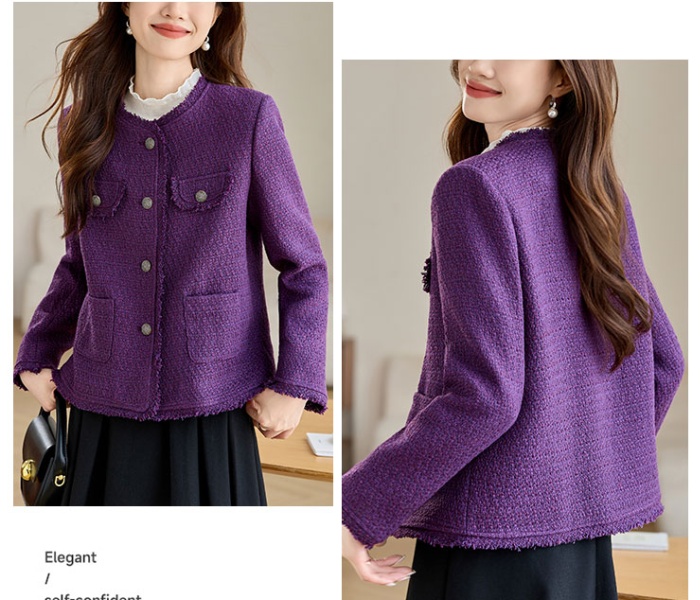 Purple chanelstyle tops short thick coat for women