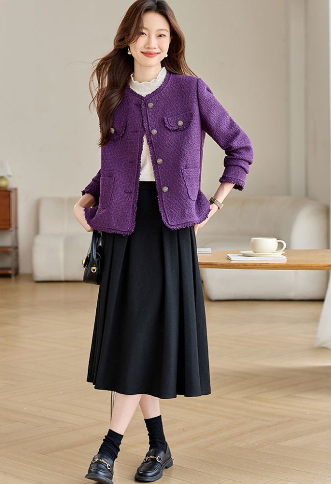 Purple chanelstyle tops short thick coat for women