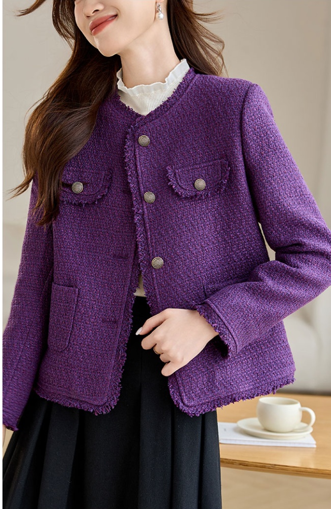 Purple chanelstyle tops short thick coat for women